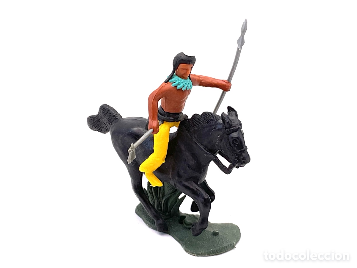 Figuras de goma y PVC: ANTIGUA FIGURA DEL OESTE EN PL&Aacute;STICO. GUERRERO INDIO A CABALLO.
