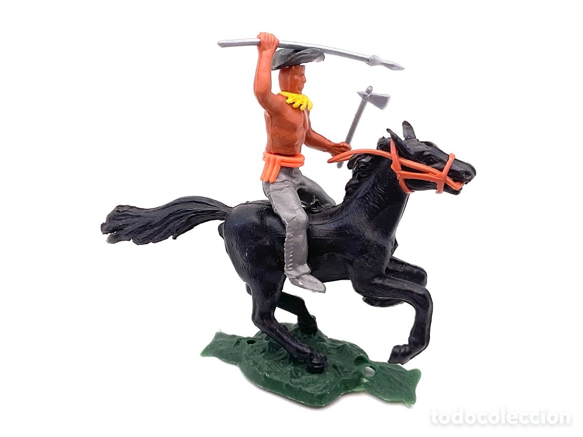Figuras de goma y PVC: ANTIGUA FIGURA DEL OESTE EN PL&Aacute;STICO. GUERRERO INDIO A CABALLO.