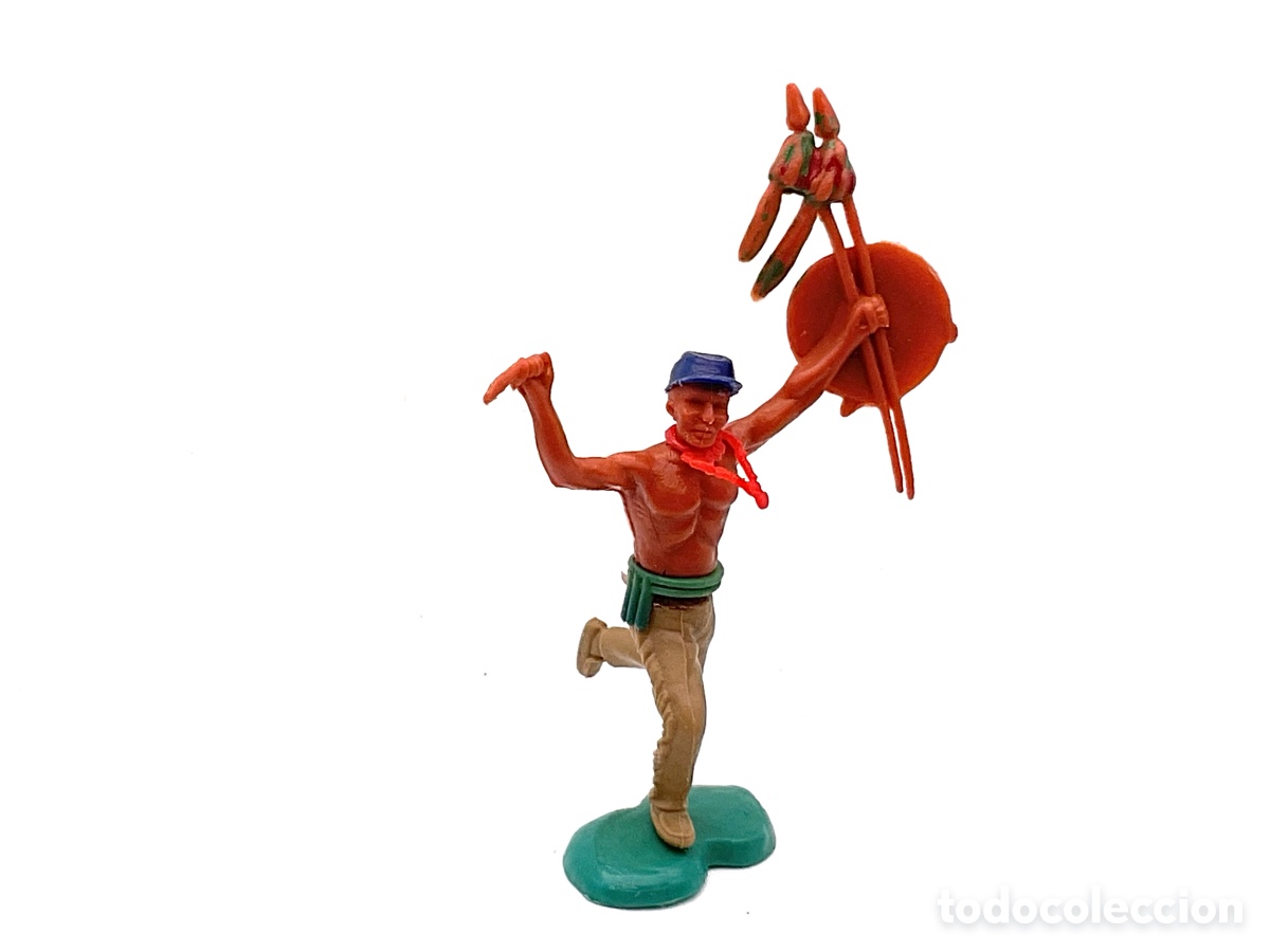 Figuras de goma y PVC: ANTIGUA FIGURA DEL OESTE EN PL&Aacute;STICO. GUERRERO INDIO A PIE.