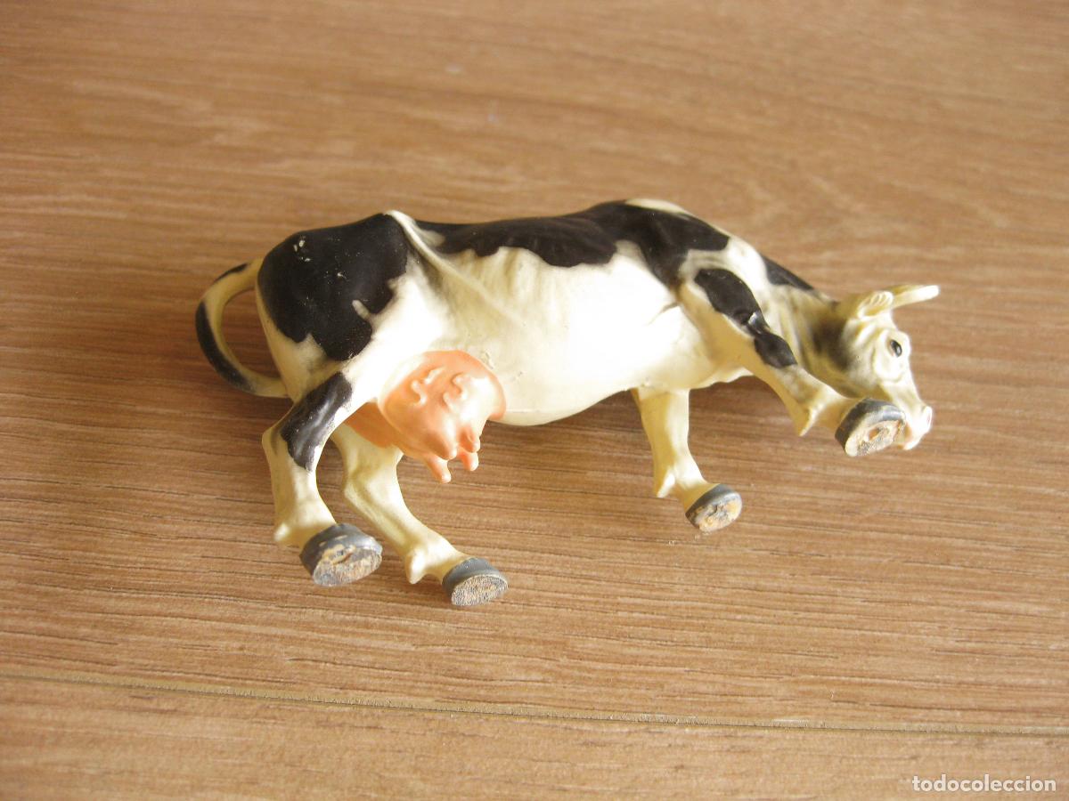 Figuras de goma y PVC: ANTIGUA FIGURA ELASTOL&Iacute;N DE UNA BACA FRISONA - Foto 3