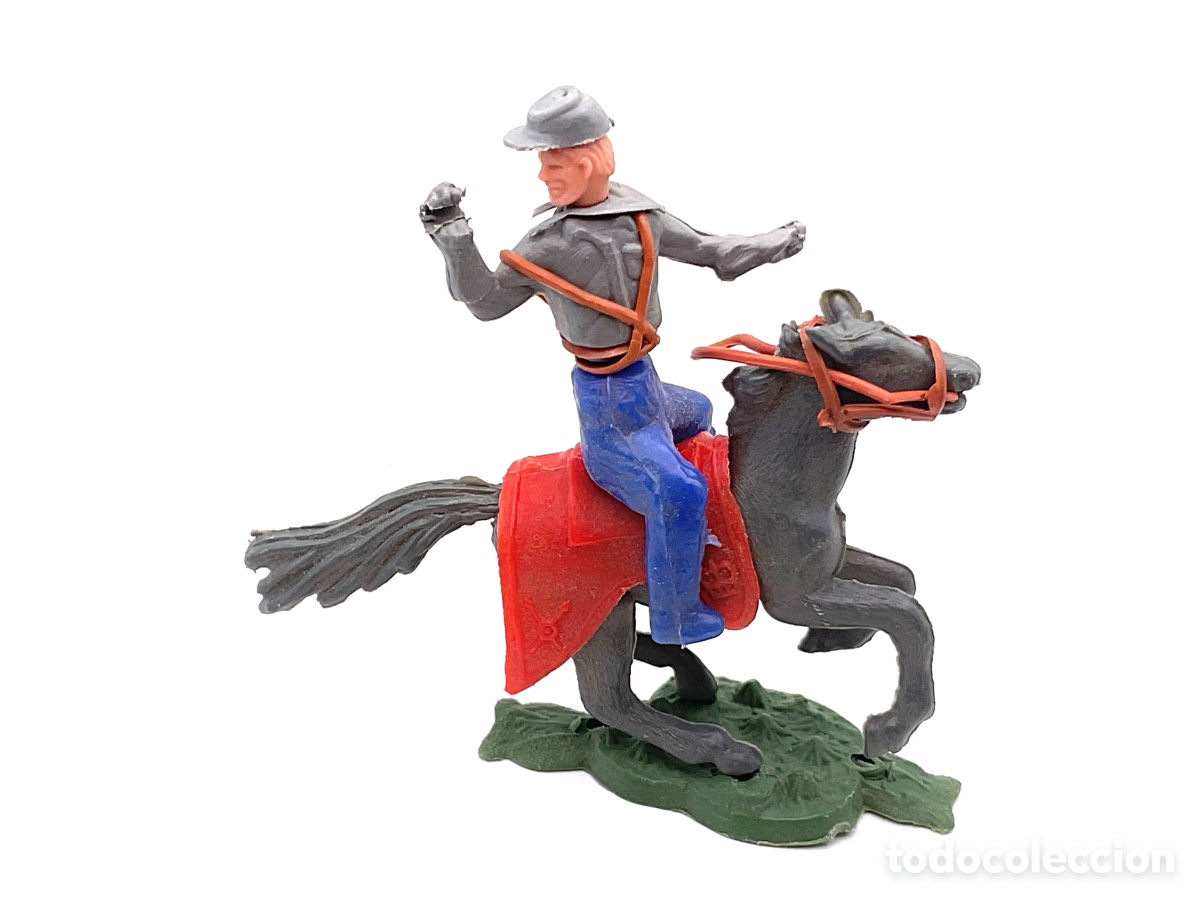 Figuras de goma y PVC: ANTIGUA FIGURA DEL OESTE EN PL&Aacute;STICO. SOLDADO CONFEDERADO A CABALLO.