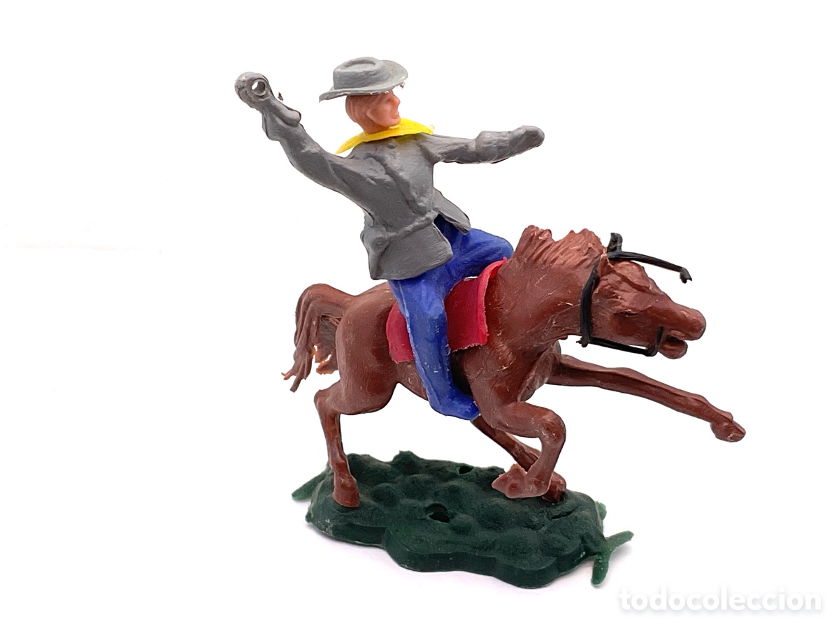 Figuras de goma y PVC: ANTIGUA FIGURA DEL OESTE EN PL&Aacute;STICO. SOLDADO CONFEDERADO A CABALLO.