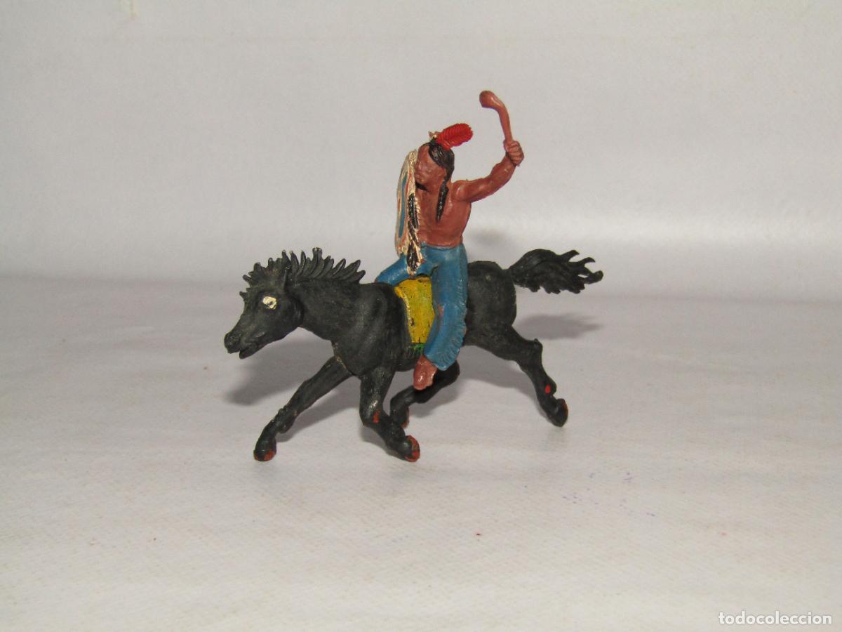 Figuras de goma y PVC: Antiguo Guerrero Indio a Caballo de PECH Serie Peque&ntilde;a en Goma - A&ntilde;o 1950s.