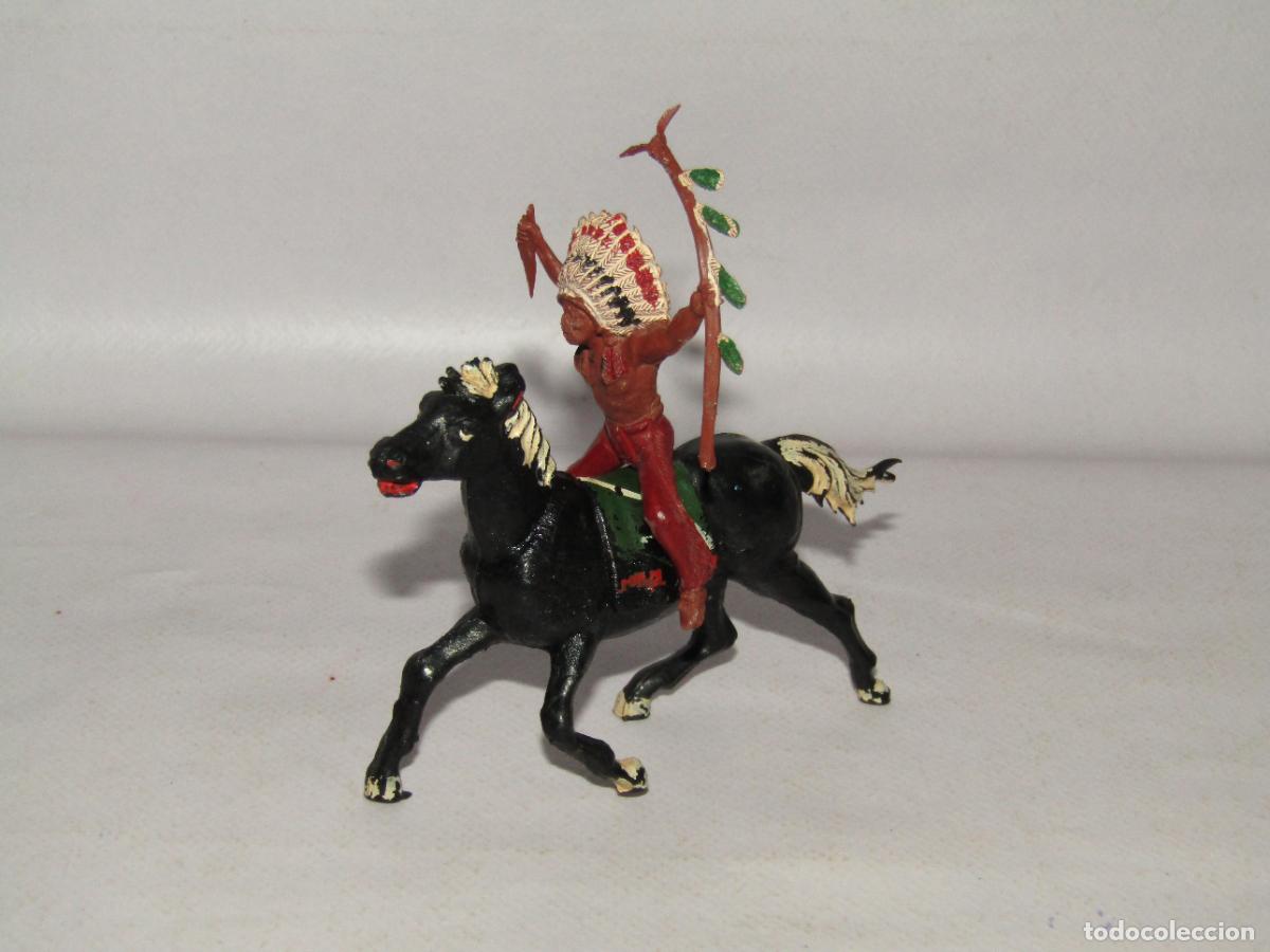 Figuras de goma y PVC: Antiguo Guerrero Indio a Caballo de PECH Serie Peque&ntilde;a en Goma - A&ntilde;o 1950s.