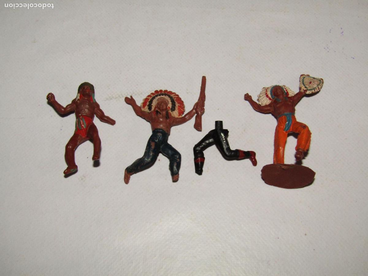 Figuras de goma y PVC: Antiguos Indios en Goma Serie Peque&ntilde;a de PECH A&ntilde;o 1950s.