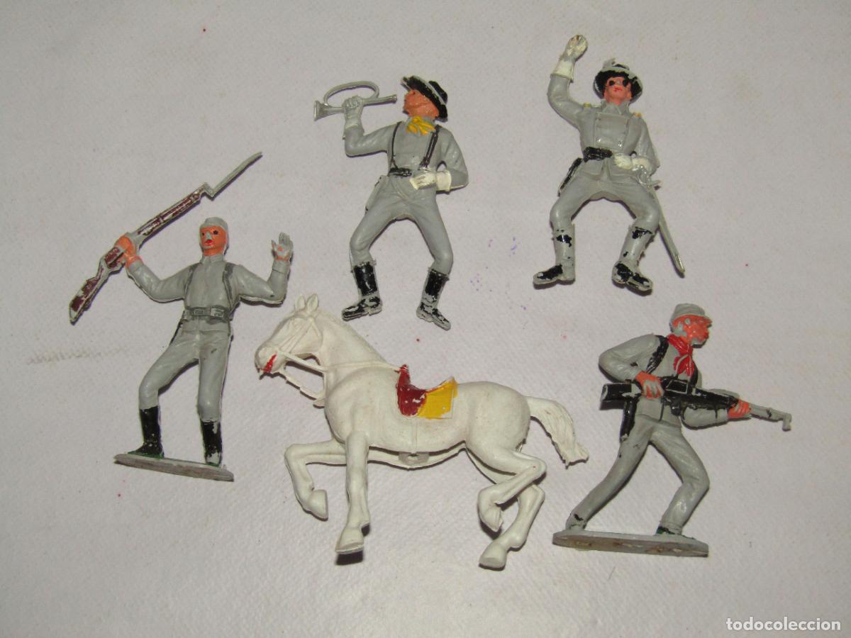 Figuras de goma y PVC: Antiguos 4 Soldados Confederados en Pl&aacute;stico de JECSAN - Caballo no incluido