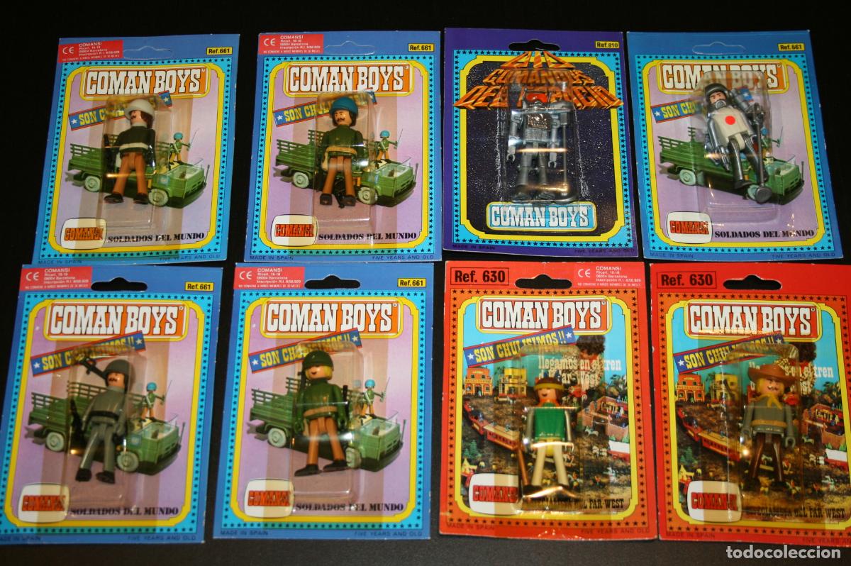 Figuras de goma y PVC: 8 blister coman boys comanboys diferentes militar astronauta espacio oeste indio