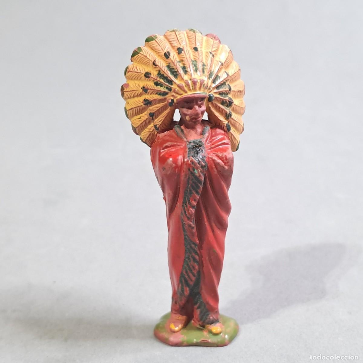 Figuras de goma y PVC: Antigua figura de goma de un Jefe Indio fabricada por REAMSA, a&ntilde;os 50 - 60