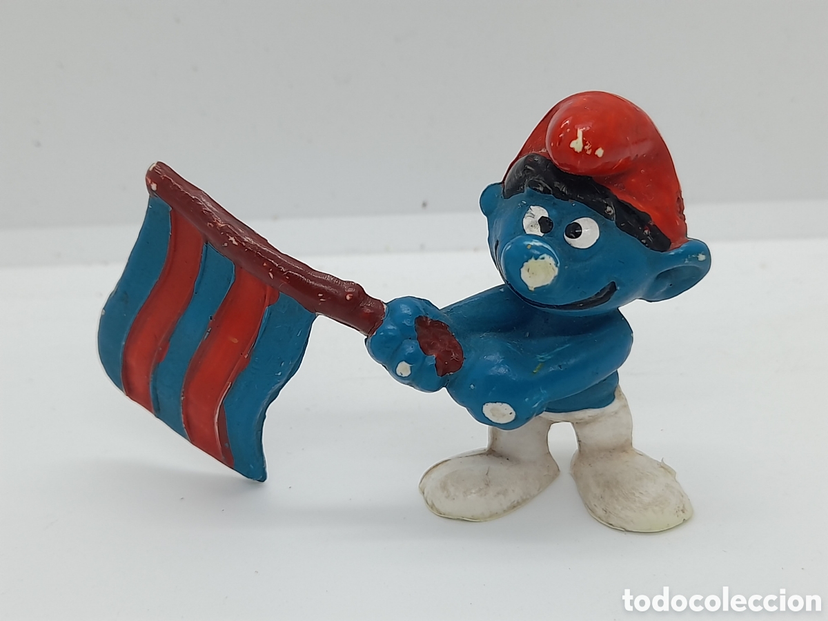Figuras de goma y PVC: PITUFO. BANDERA DEL BARCELONA. PVC. NO TOXICO.