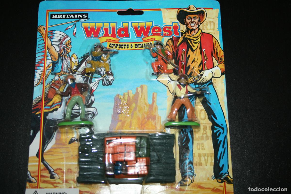 Figuras de goma y PVC: Blister Wild West Britains oeste western barcaza con tres figuras a&ntilde;os 90