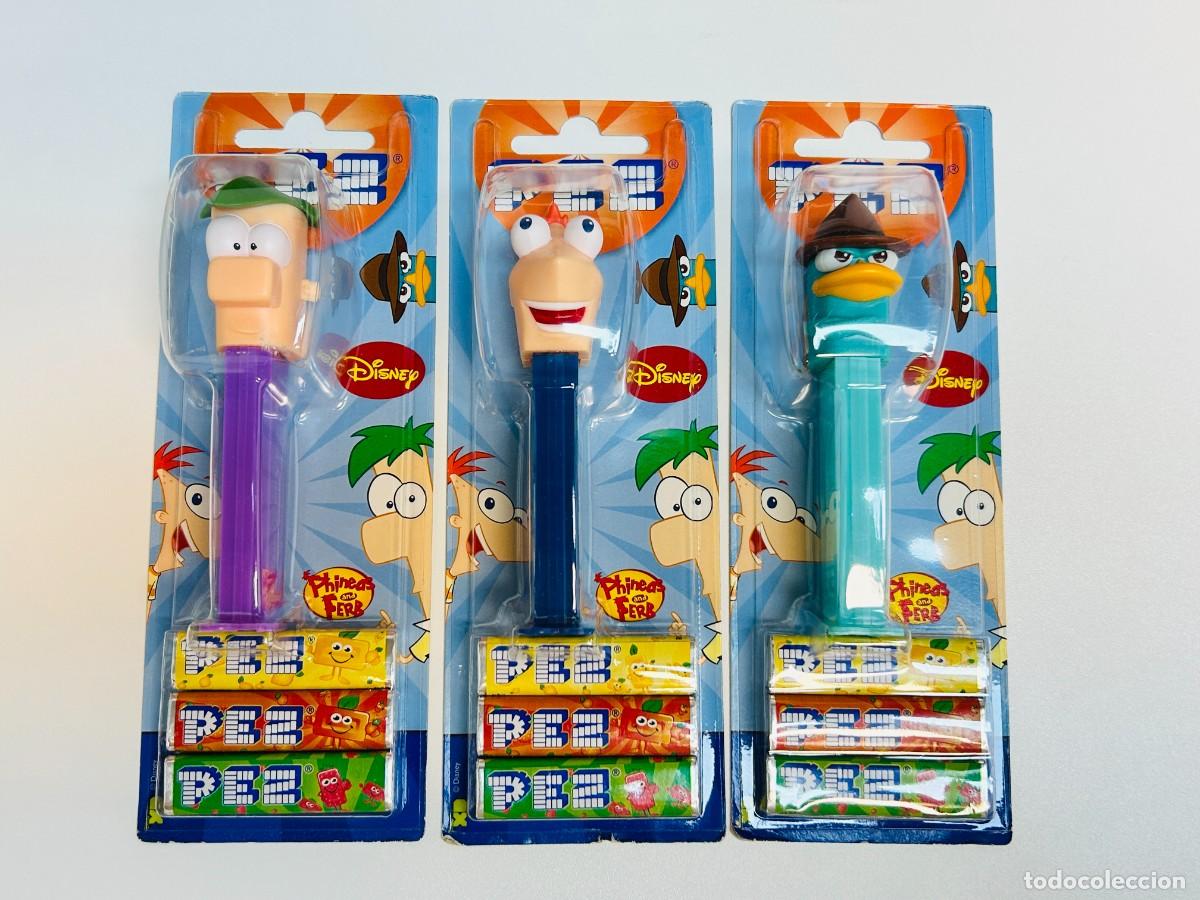 Figuras de Borracha e PVC: Lote de 3 dispensadores de caramelos PEZ - Colecci&oacute;n Phineas y Ferb, Set Completo