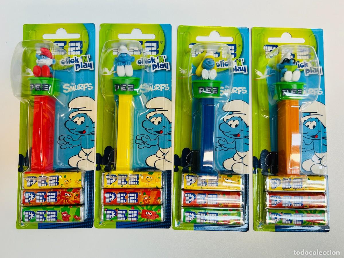 Figuras de Borracha e PVC: Lote de 4 dispensadores de caramelos PEZ - Colecci&oacute;n Los Pitufos Click 'N' Play, Set Completo