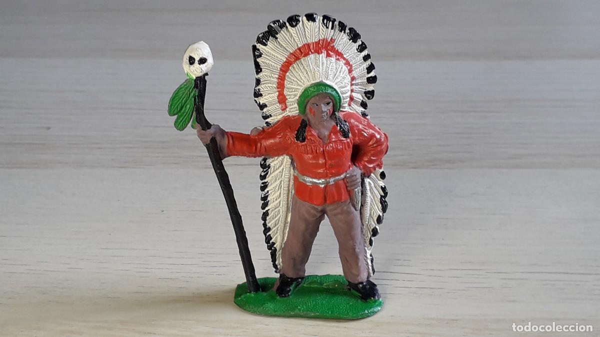 Figurines en Caoutchouc et PVC: Raro Jefe Indio Oeste 1&ordf; &eacute;poca *goma*, Comansi Spain tipo Jecsan, original a&ntilde;os 50-60.