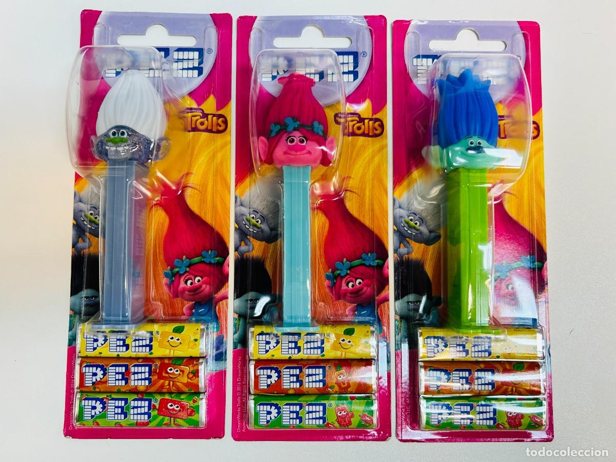 Figuras de Borracha e PVC: Lote de 3 dispensadores de caramelos PEZ - Colecci&oacute;n Trolls, Set Completo