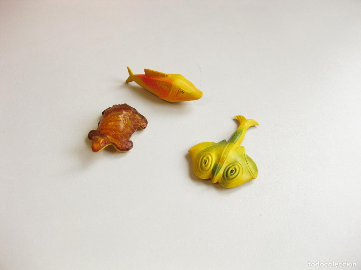 Gummi- und PVC-Figuren: 3 ANIMALES DE CELULOIDE FRANCESES. S. I. C. FRANCE. TORTUGA, PEZ Y PEZ MANTA. VINTAGE.