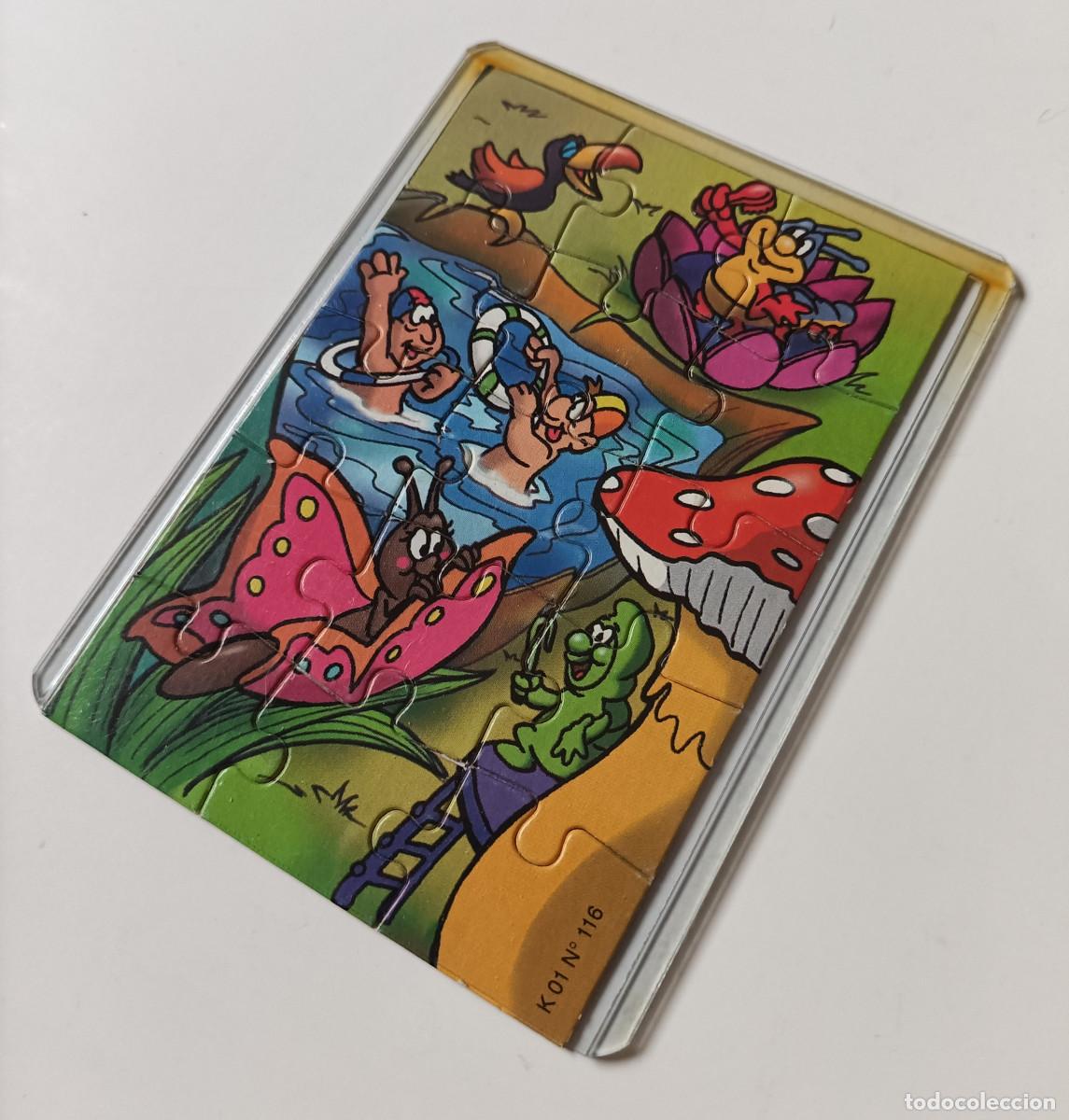 Figuras de goma Kinder: puzzle kinder antiguo funda puzle rompecabezas k01 116 mariposa seta gusano ba&ntilde;istas gusanito