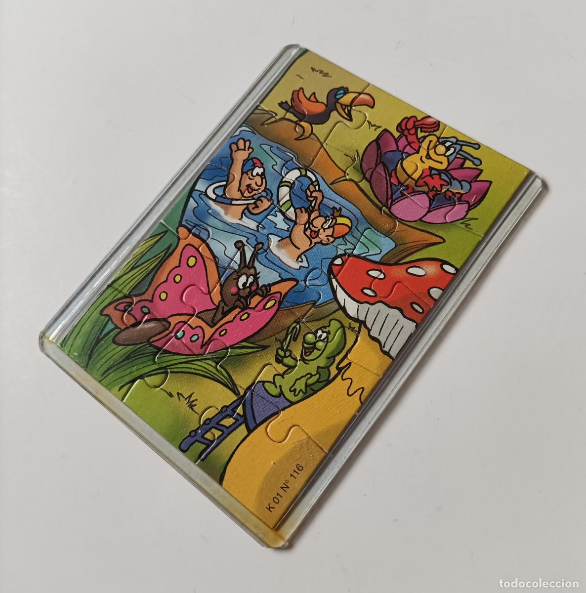 Figuras de goma Kinder: puzzle kinder antiguo funda puzle rompecabezas k01 116 mariposa seta gusano ba&ntilde;istas gusanito