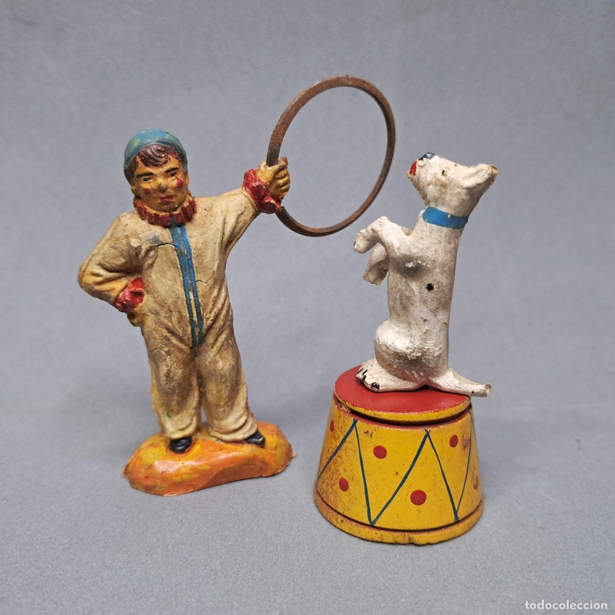 Figuras de goma y PVC: Antiguas figuras del Gran Circo Dir y Dor de JECSAN, payaso domador con perro, a&ntilde;os 50 - 60