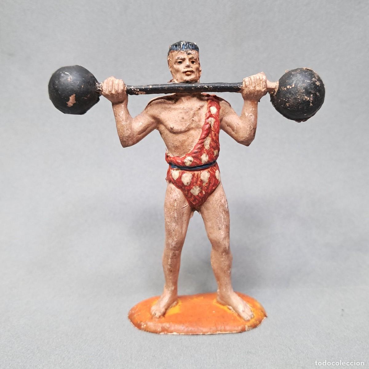 Rubber and PVC Figures: Antigua figura del Gran Circo Dir y Dor de JECSAN, Forzudo levantando pesas, a&ntilde;os 50 - 60