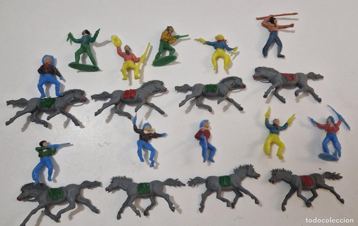 Figuras de goma y PVC: Antiguo Lote 19 figura goma pvc cowboy indio soldado vaquero far west caballo comansi jecsan pech