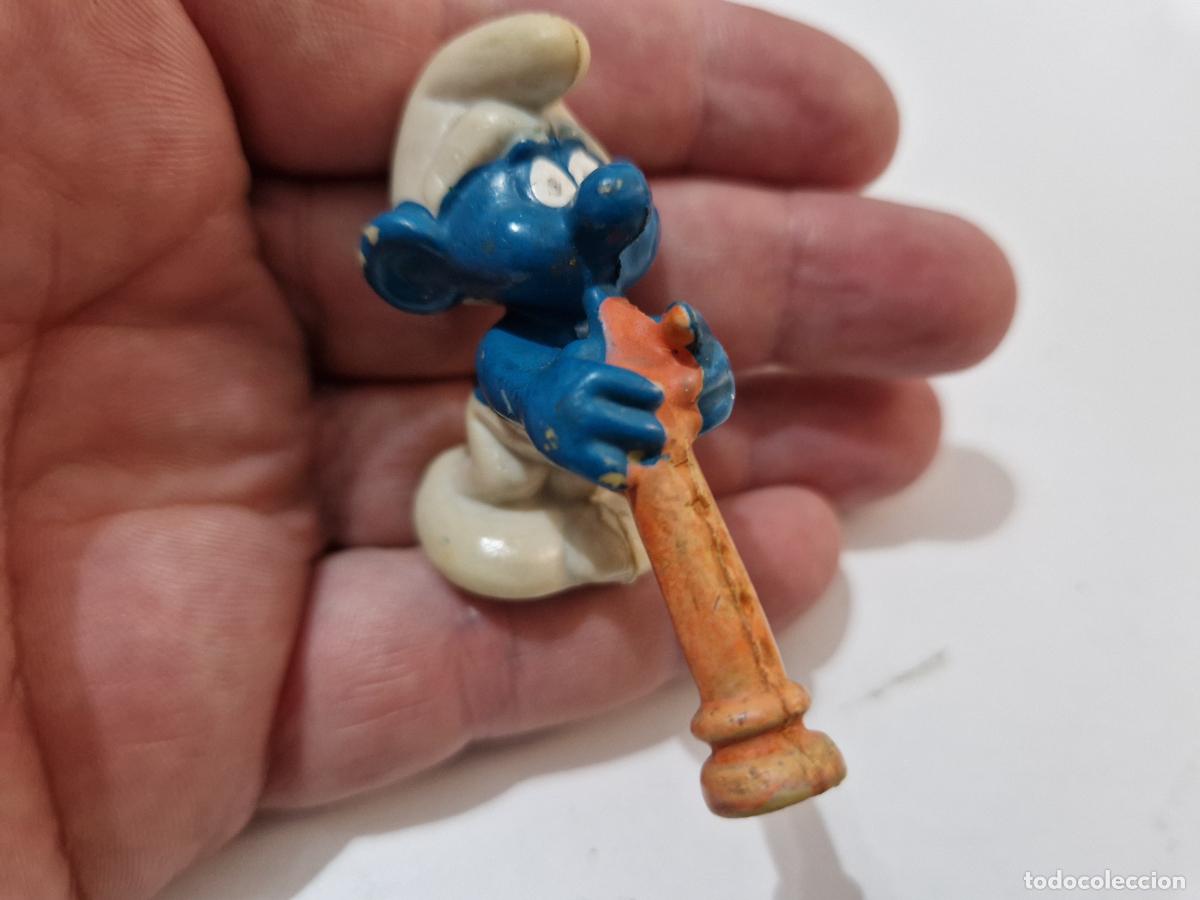 Figuras de goma y PVC: antigua figura de goma pitufo flautista peyo los pitufos smurf a&ntilde;os 90 bootleg no toxic
