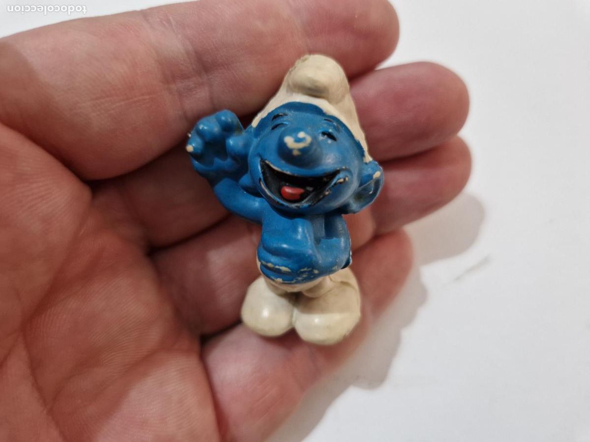 Figuras de goma y PVC: antigua figura de goma pitufo riendo alegrepeyo los pitufos smurf a&ntilde;os 90 bootleg no toxic