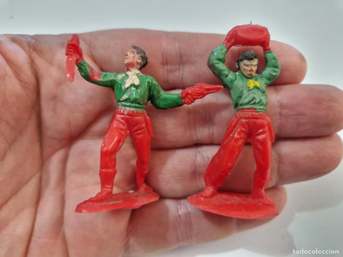 Figure di Gomma e PVC: 2 figura goma pvc 4 cm cowboy vaquero pelea cuatrero bandido far west caballo comansi jecsan pech