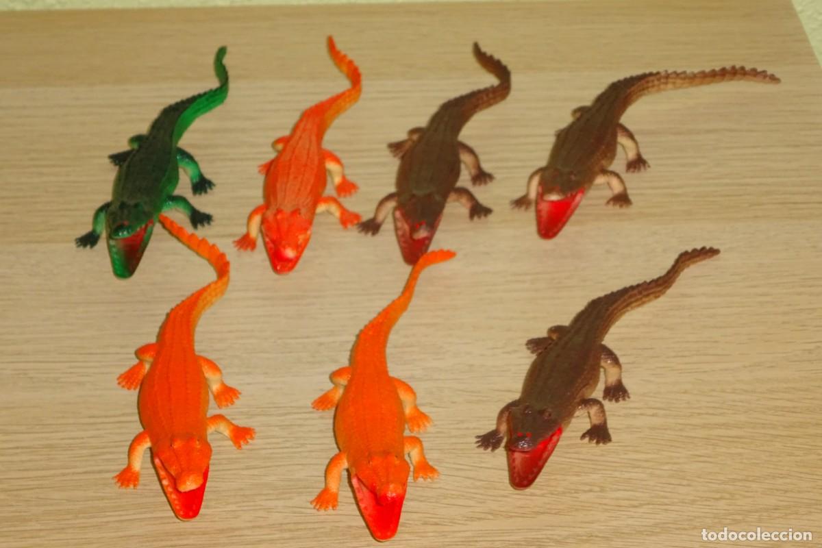 Figuras de goma y PVC: LOTE DE 7 COCODRILOS GOMA SEMI RIGIDA 16 CMS , MADE IN CHINA