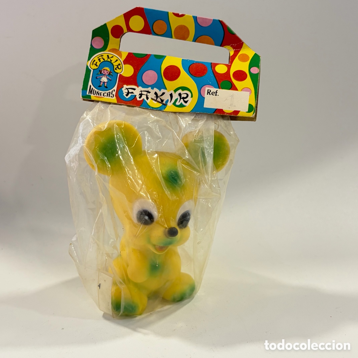 Figuras de goma y PVC: mu&ntilde;eco rat&oacute;n amarillo y verde de goma mu&ntilde;ecas Fakir a&ntilde;os 70 80 nuevo en bolsa original