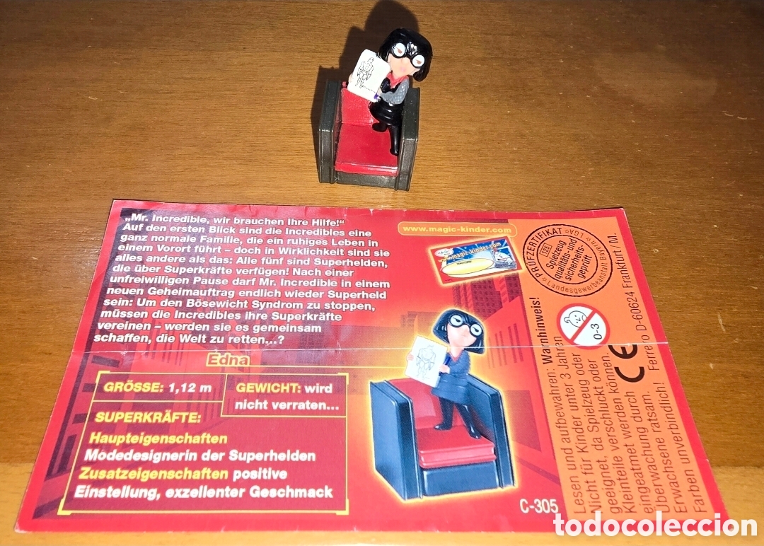 Figuras de goma Kinder: Figura kinder Los Incre&iacute;bles Edna jefa C-305 + bpz mu&ntilde;eco dibujos Disney