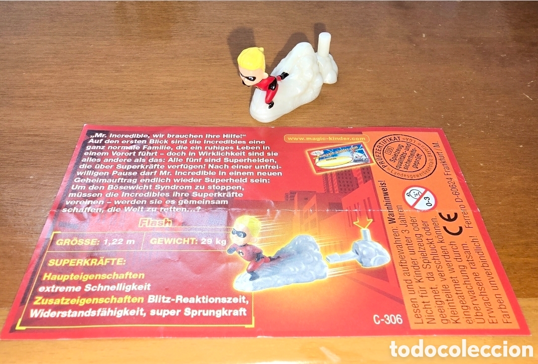 Figuras de goma Kinder: Figura kinder Los Incre&iacute;bles Dash Flash C-306 + bpz mu&ntilde;eco colecci&oacute;n Disney dibujos