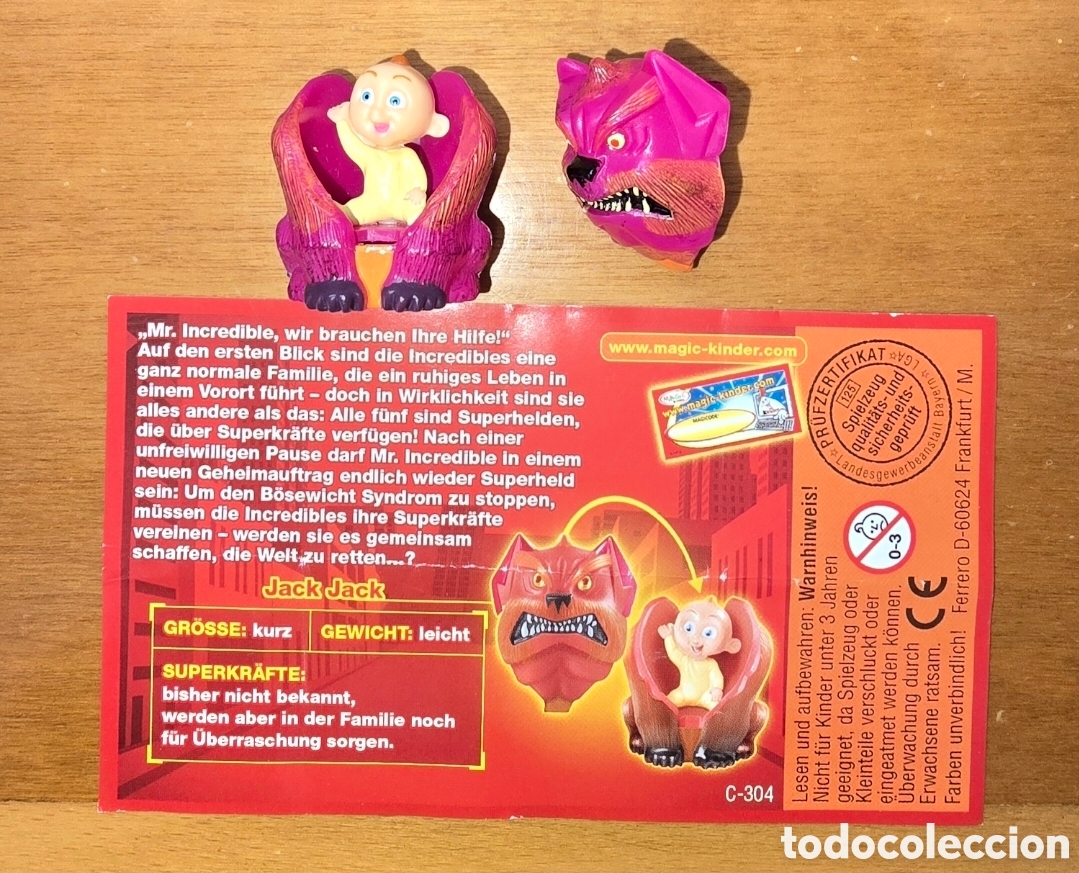 Figuras de goma Kinder: Figura kinder Los Incre&iacute;bles Disney Jack beb&eacute; lobo m&aacute;scara C304 + bpz mu&ntilde;eco colecci&oacute;n Disney