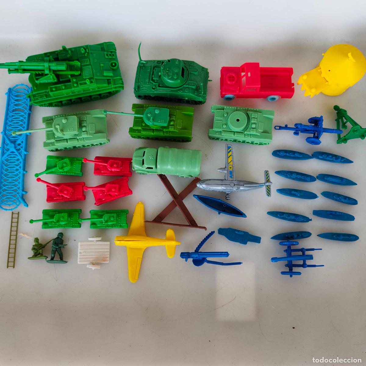 Figuras de goma y PVC: LOTE MONTAPLEX MILITAR TANQUE BARCO AVION CAMION CA&Ntilde;ON ESCLAERAS ....