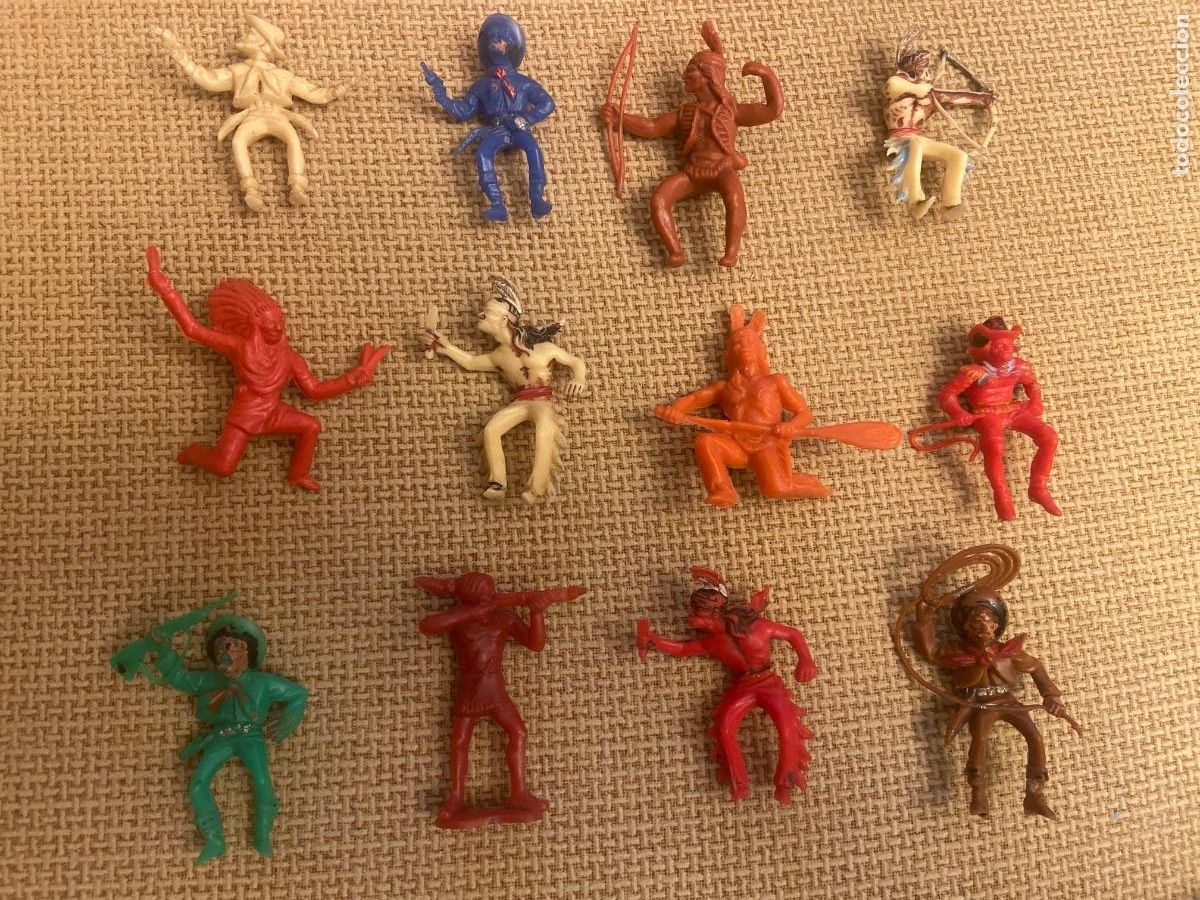 Figuras de goma y PVC: Lote indios y vaqueros antiguos