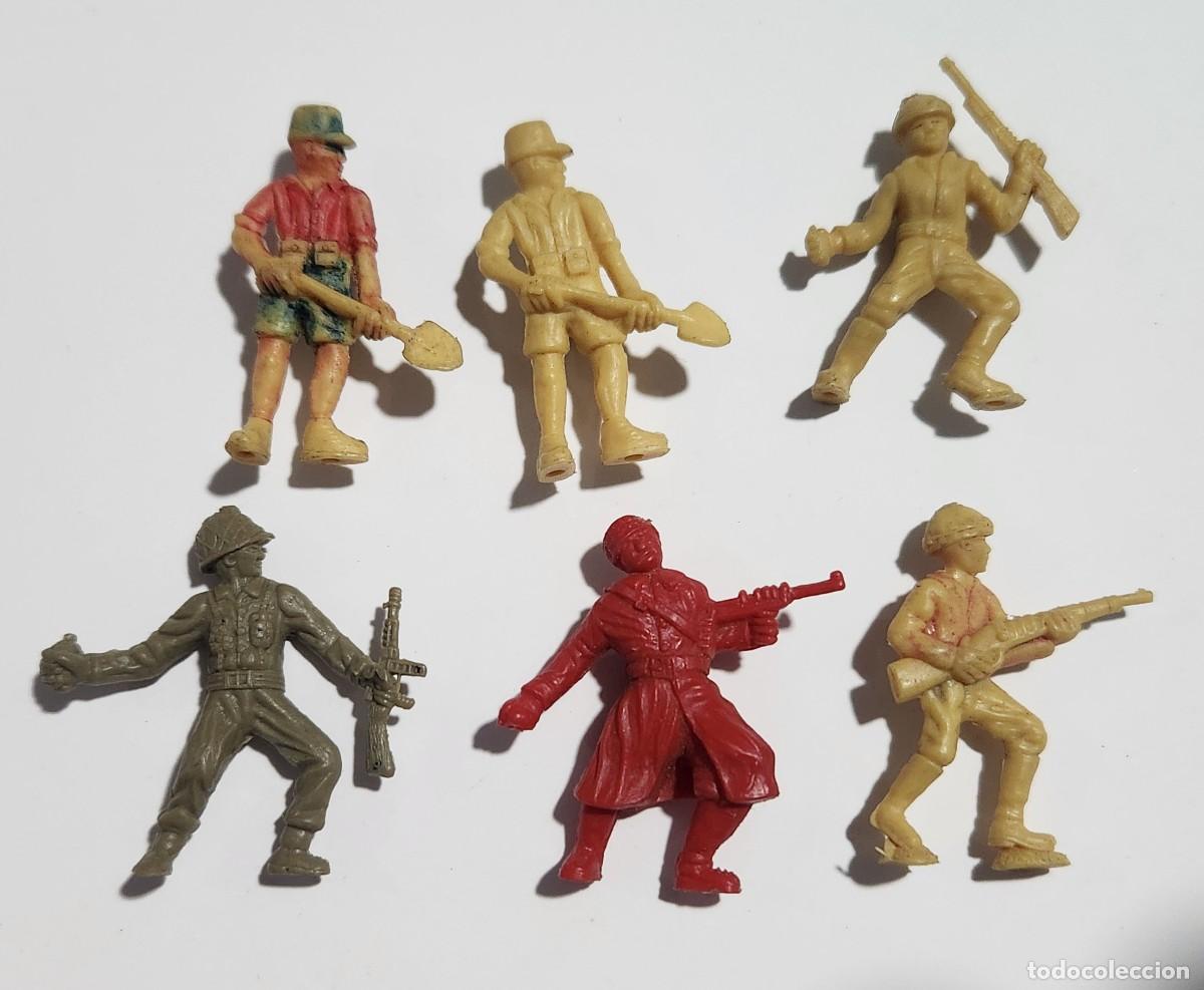 Figuras de goma y PVC: SOLDADOS DE GUERRA lote de 6 miniaturas DUNKIN monocrom&aacute;ticas VINTAGE a&ntilde;os '70s
