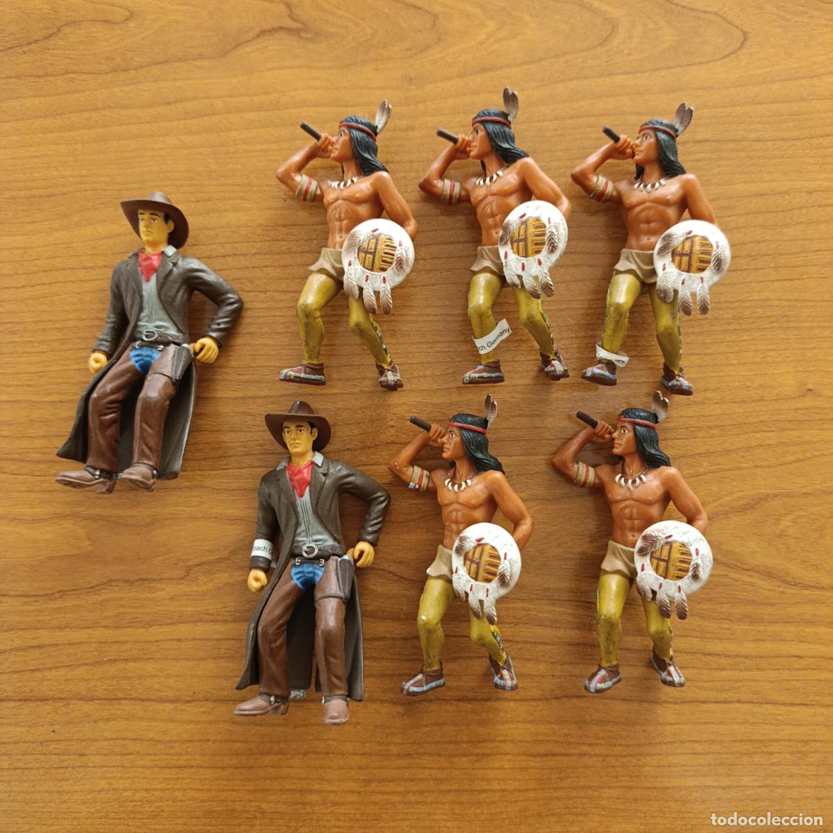 Figuras de goma y PVC: LOTE DE FIGUERAS. 5 INDIOS Y 2 VAQUEROS. BULLY. JUGUETES