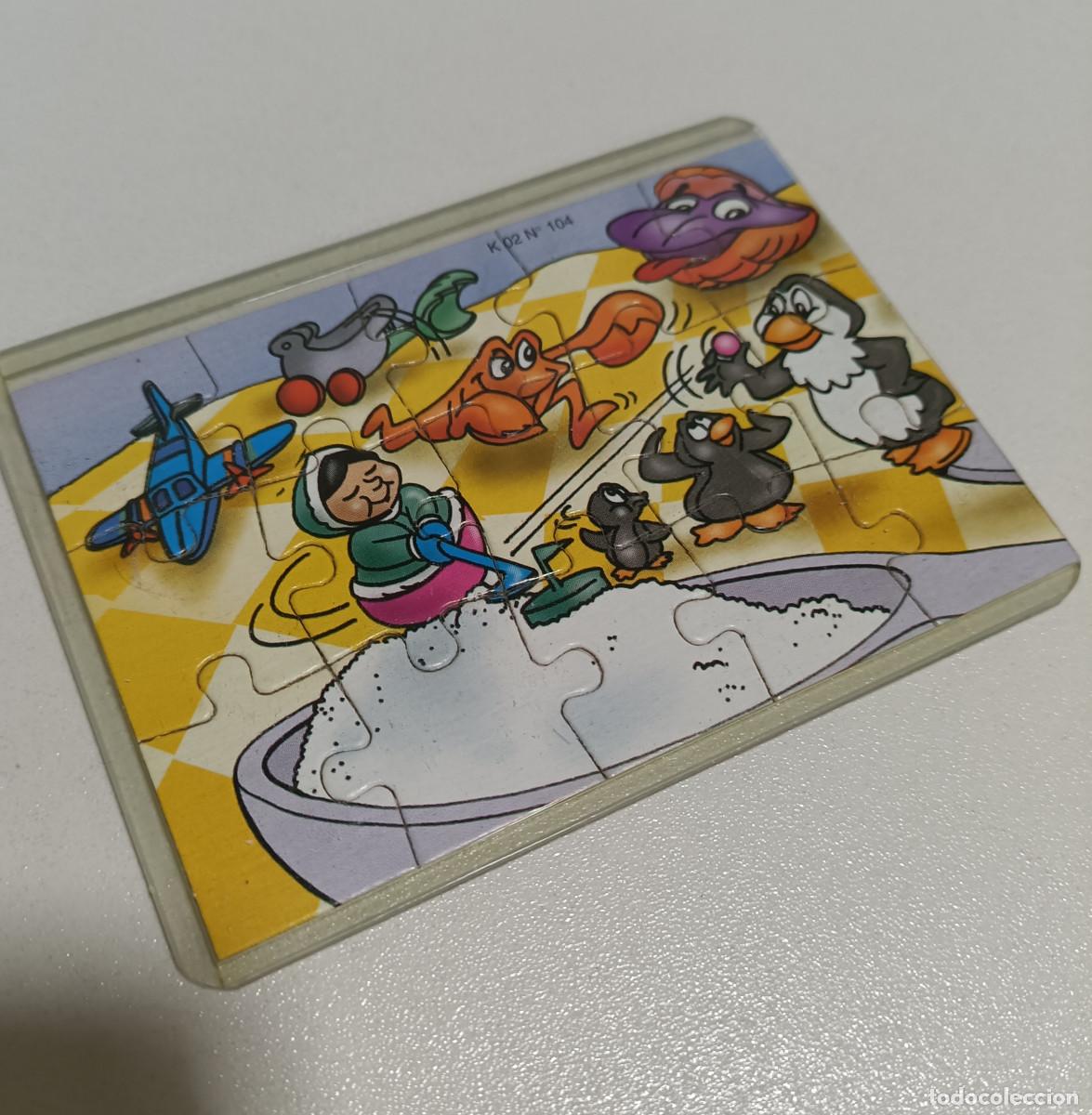 Figuras de goma Kinder: puzzle kinder antiguo funda puzle rompecabezas k02 02 104 esquimal avion ping&uuml;ino molusco
