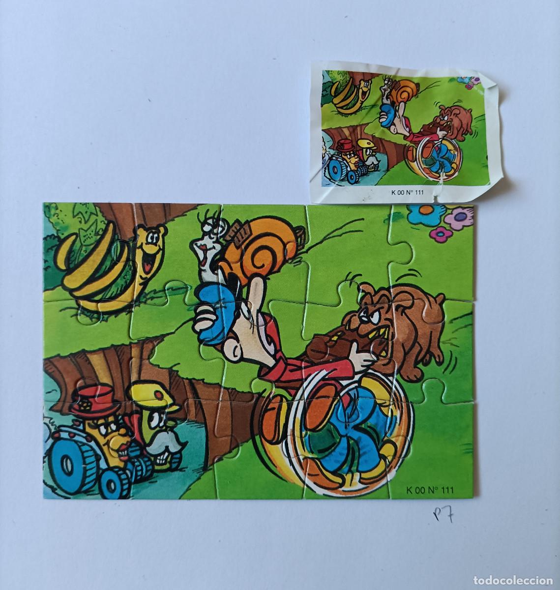 Figuras de goma Kinder: puzzle kinder antiguo funda puzle rompecabezas k00 111 tractor perro caracol