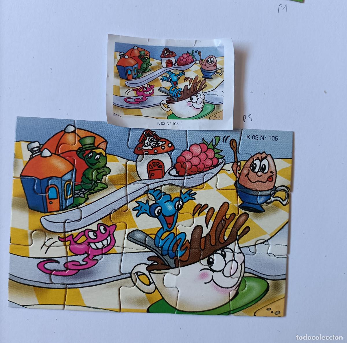 Figuras de goma Kinder: puzzle kinder antiguo puzle rompecabezas k02 02 105 taza cuchara fresa gusanito seta bpz papel