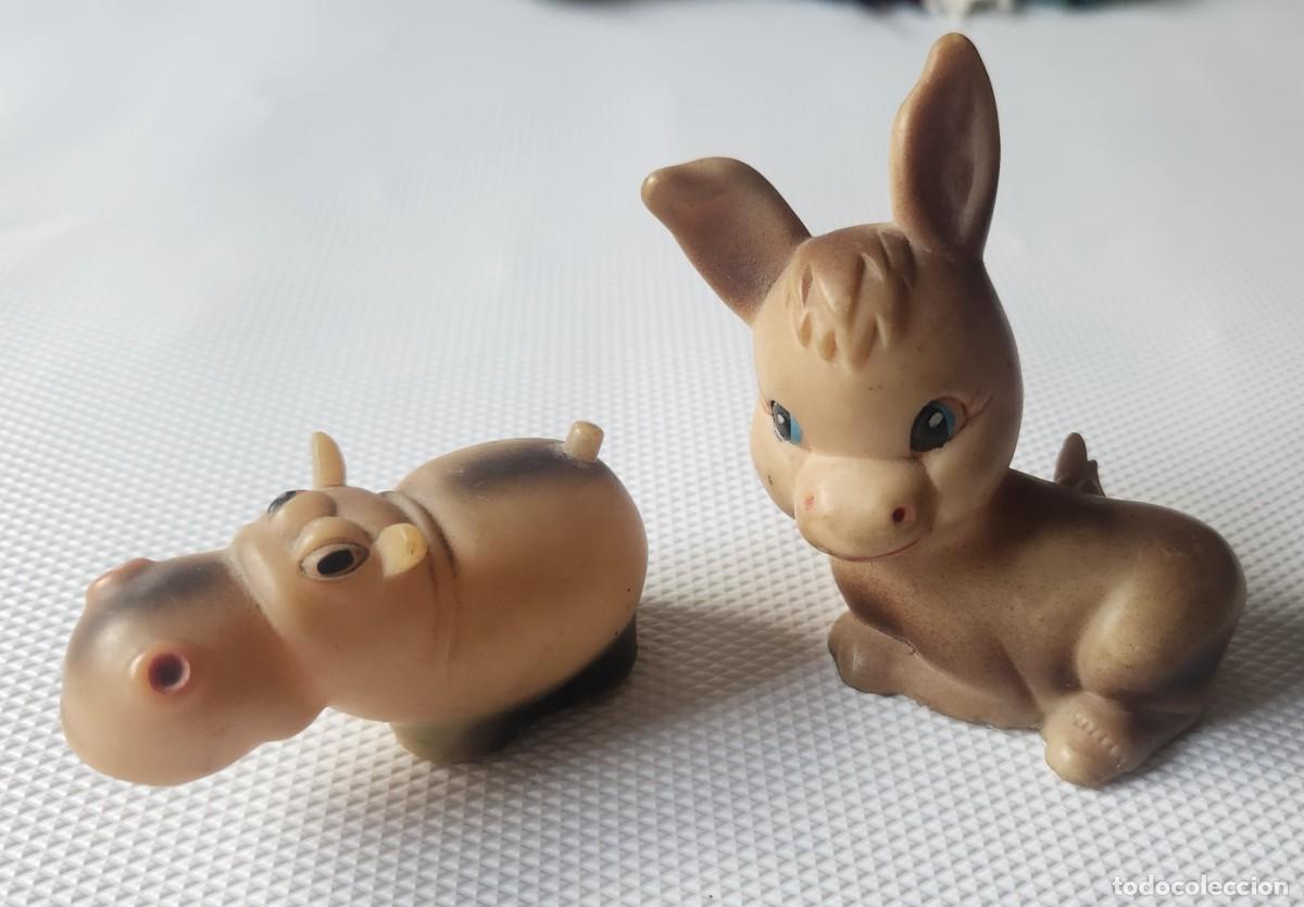 Figuras de goma y PVC: 2 SACAPUNTAS ANIMALES DE GOMA - pl&aacute;stico de KIOSKO - a&ntilde;os 60s / 70s - ASNO + HIPOPOTAMO