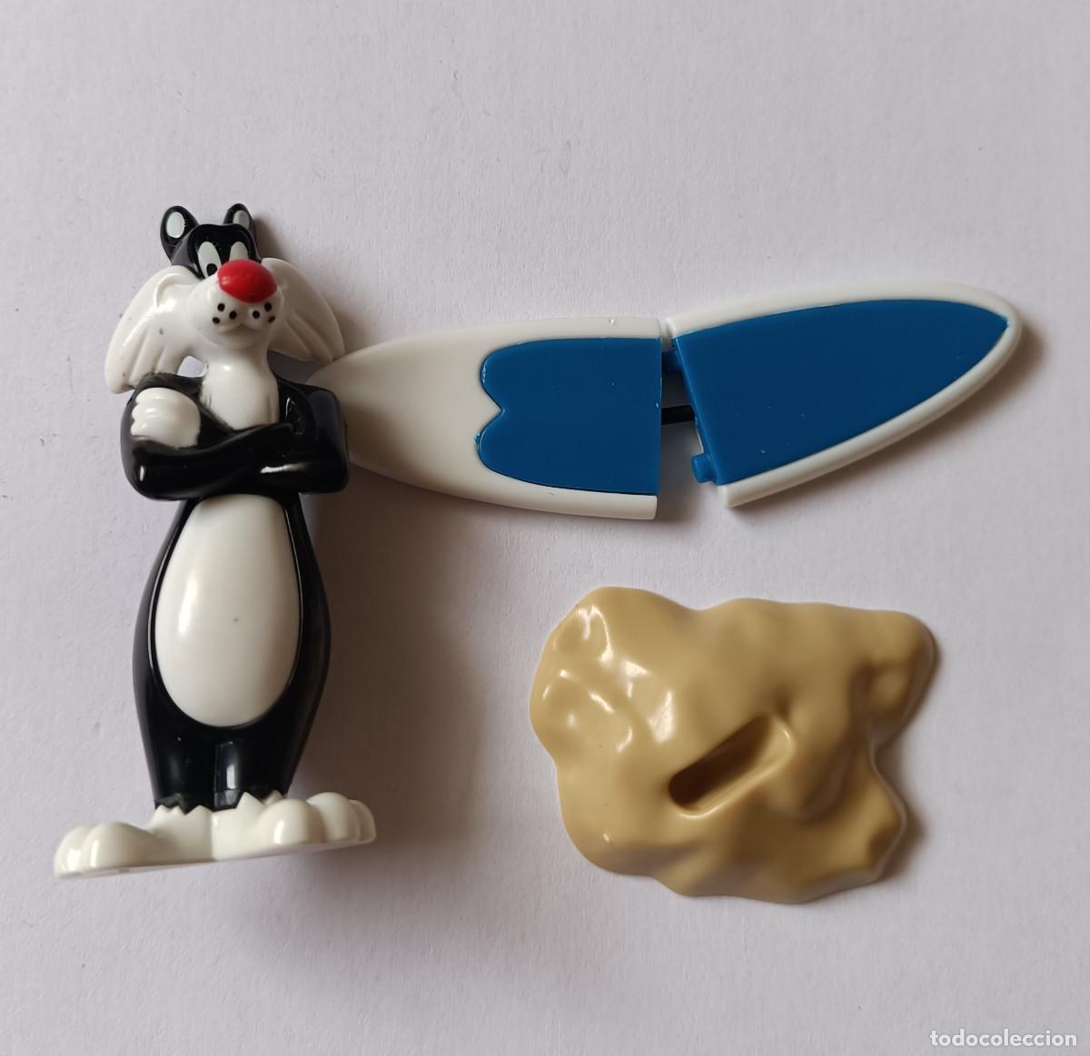 Figuras de goma Kinder: Kinder looney tunes toons pieza toons warner bros figura mu&ntilde;eco mu&ntilde;equito SILVESTRE Sylvester surf