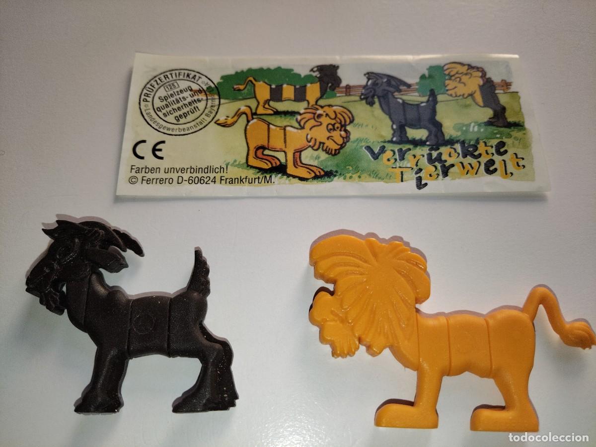 Figuras de goma Kinder: Kinder Ferrero 325 puzzle pl&aacute;stico Le&oacute;n cabra piezas intercambiables 2002 completa 2 figuras con bpz
