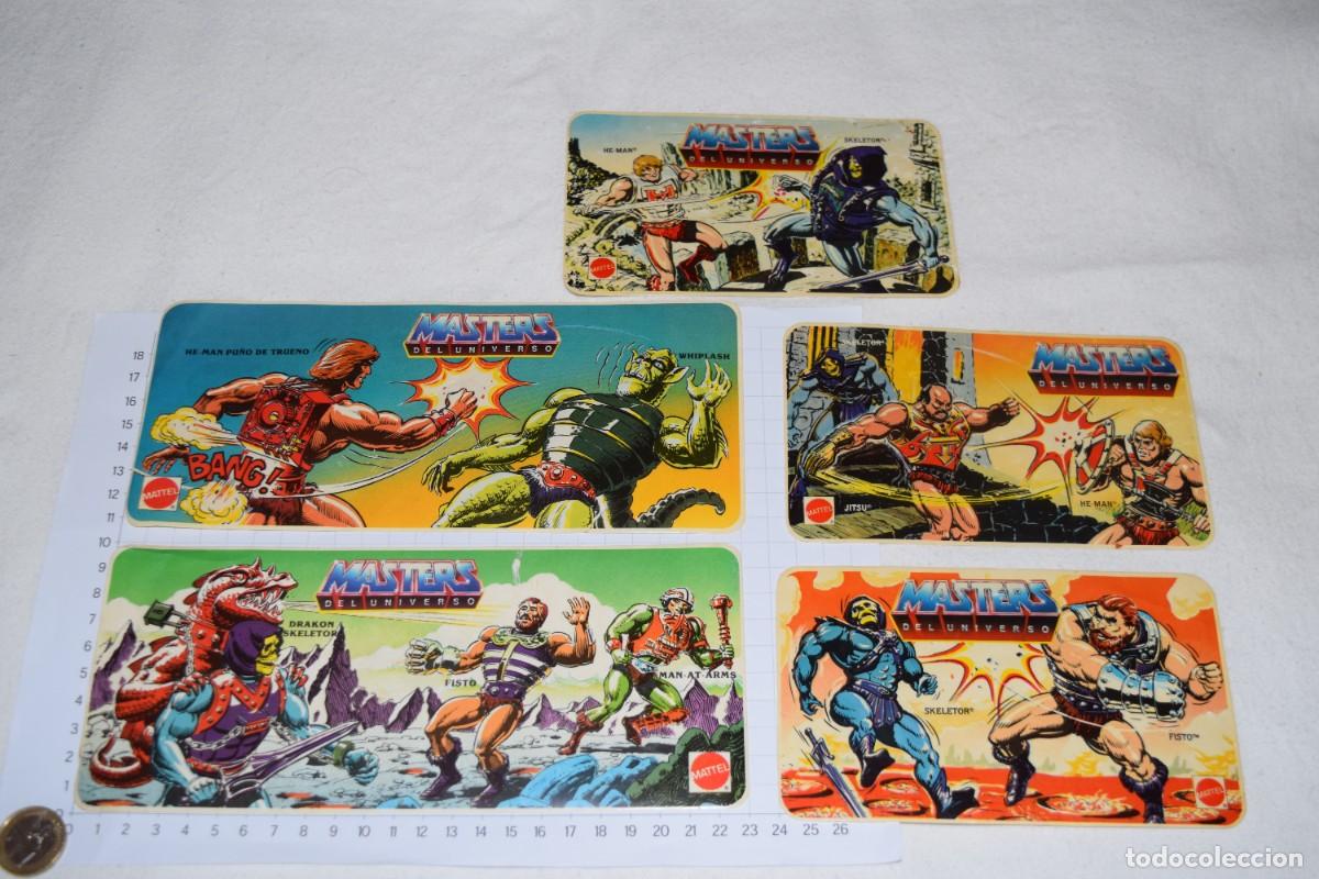 Figuras Masters del Universo: MASTERS del UNIVERSO - 5 cromos grandes / pegatinas adhesivas antiguas y originales, a&ntilde;os 80 &iexcl;Mira!