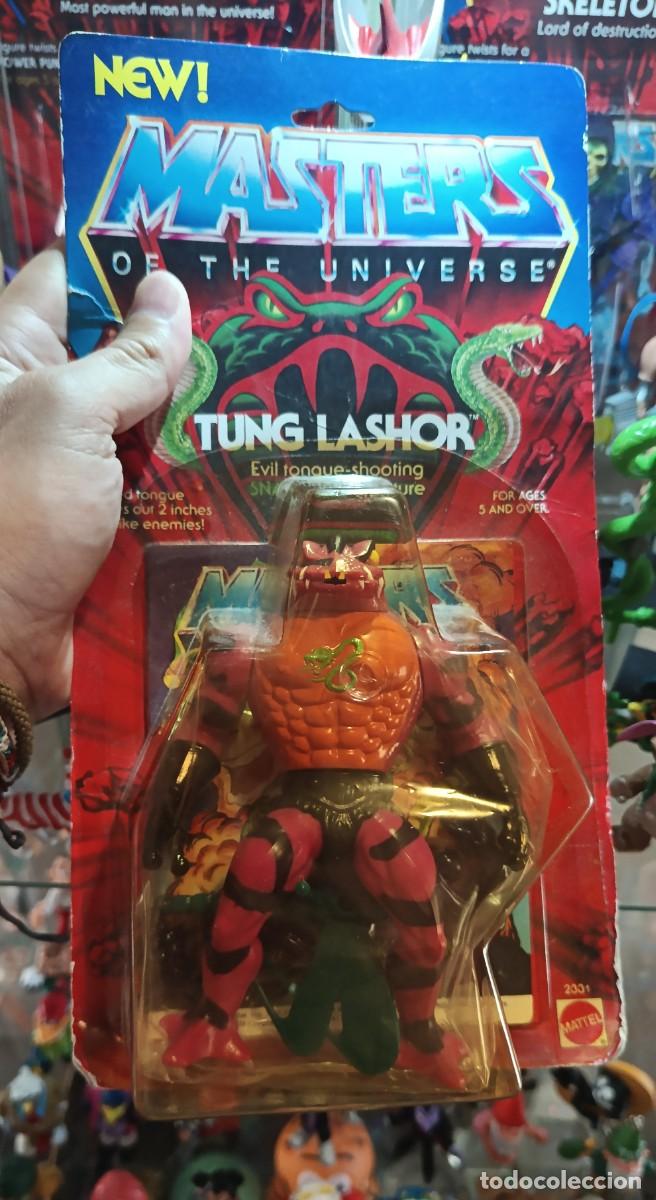 Figuras Masters del Universo: TUNG LASHOR, MASTERS DEL UNIVERSO, MATTEL, HONG KONG, 1985, PRECINTADO, MOTU.
