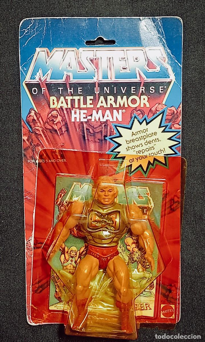 Figuras Masters del Universo: BATTLE ARMOR HE-MAN, MASTERS DEL UNIVERSO, MATTEL, TAIW&Aacute;N, 1983, PRECINTADO, MOTU.