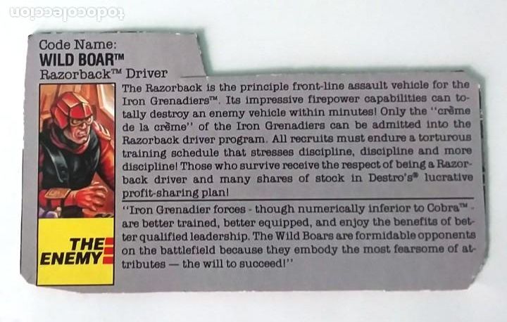 Figuras y mu&ntilde;ecos GI Joe: GIE JOE. Ficha Wild Boar - Foto 1