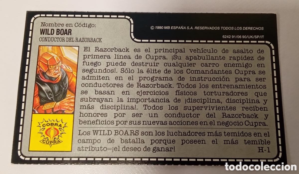 Figuras y Mu&ntilde;ecos Gi Joe: Tarjeta Cart&oacute;n Wild Boar Gi Joe MB Espa&ntilde;a 1990