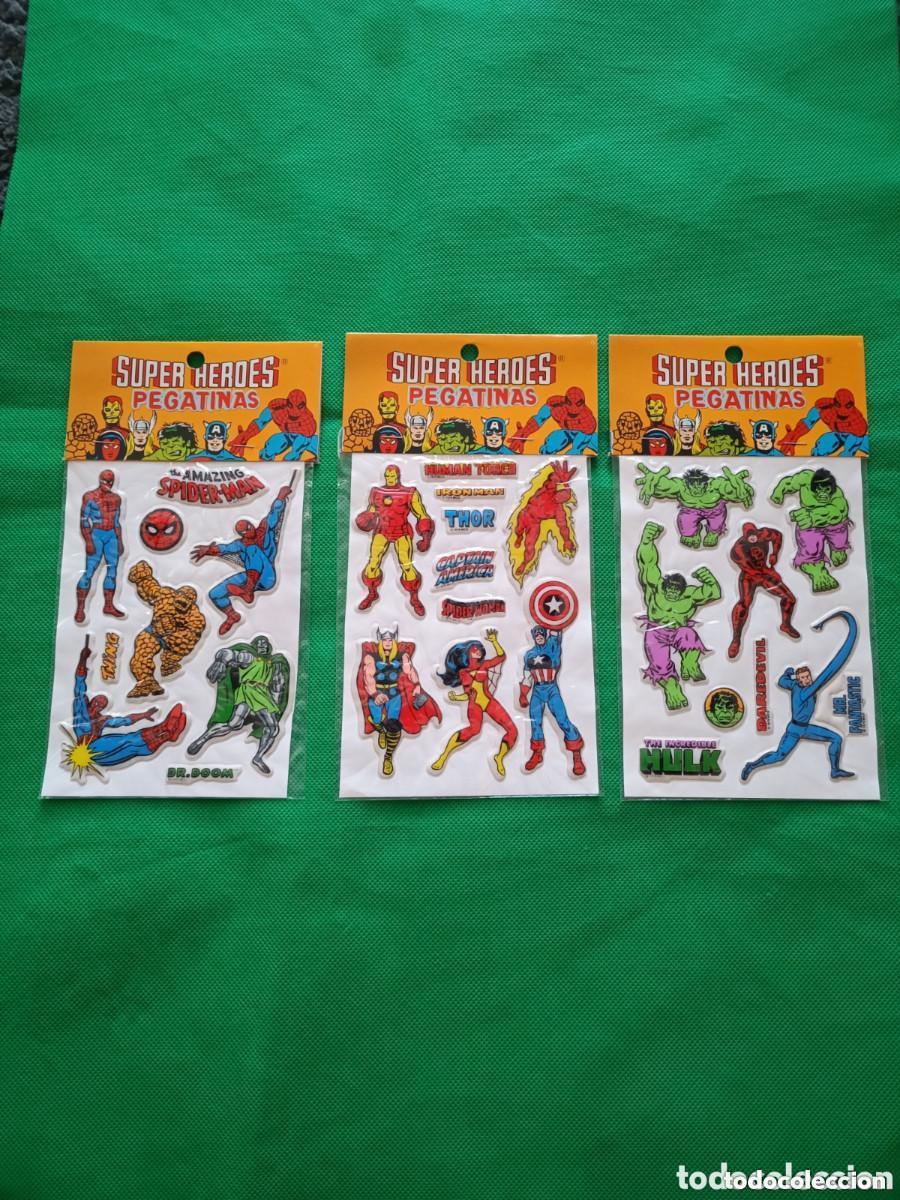 Figuras y mu&ntilde;ecos Marvel: Tres blister pegatinas Marvel C&oacute;mics 1981 promo Vip