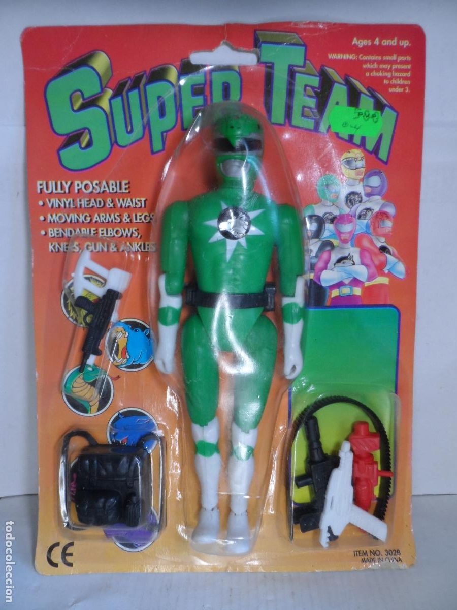 Figuras y Mu&ntilde;ecos Power Rangers: FIGURA POWER RANGERS BOOTLEG SUPER TEAM VERDE A&Ntilde;OS 90