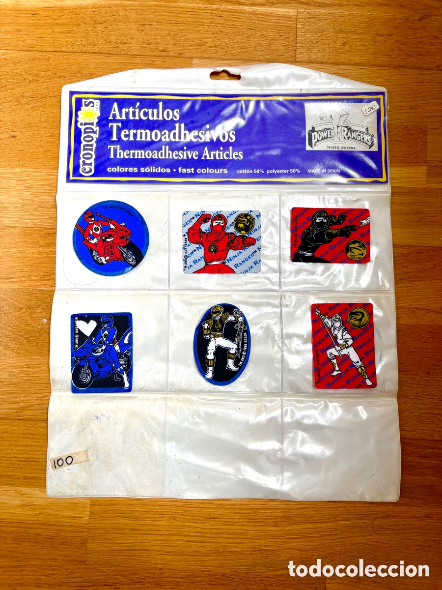 Figuras y Mu&ntilde;ecos Power Rangers: &iexcl;PIEZA &Uacute;NICA! Expositor Original de Tienda Power Rangers 1996 - Set 6 Parches Cronopios - Deadstock